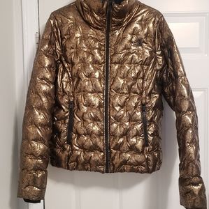 Deep Gold Copper Metallic North Face Puffer Jacket